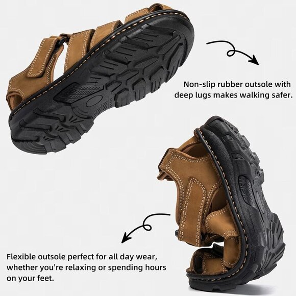 〽️Men\'s Hiking Sandals Khaki Leather Athletic Casual Outdoor Sports Shoes main image 7